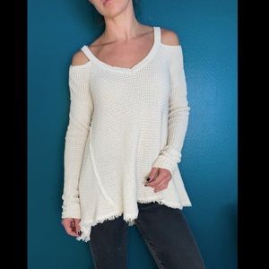 Free People Cream Knit Sweater with Shoulder cutouts